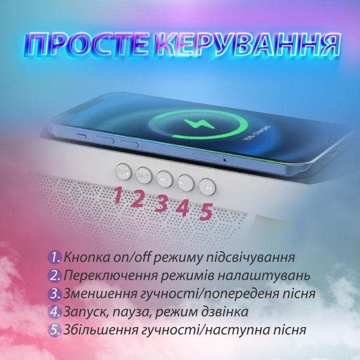 Портативна колонка з RGB-підсвіткою Wireless Charger BT2301W (BT2301W)